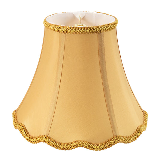 Bell Lamp Shade, Saangseon Scalloped Gold Fabric Lampshade Replacement, Softback, 5'' Top x 10'' Bottom x 8.3'' Slant Height x 8'' Vertical Height, Brass Spider