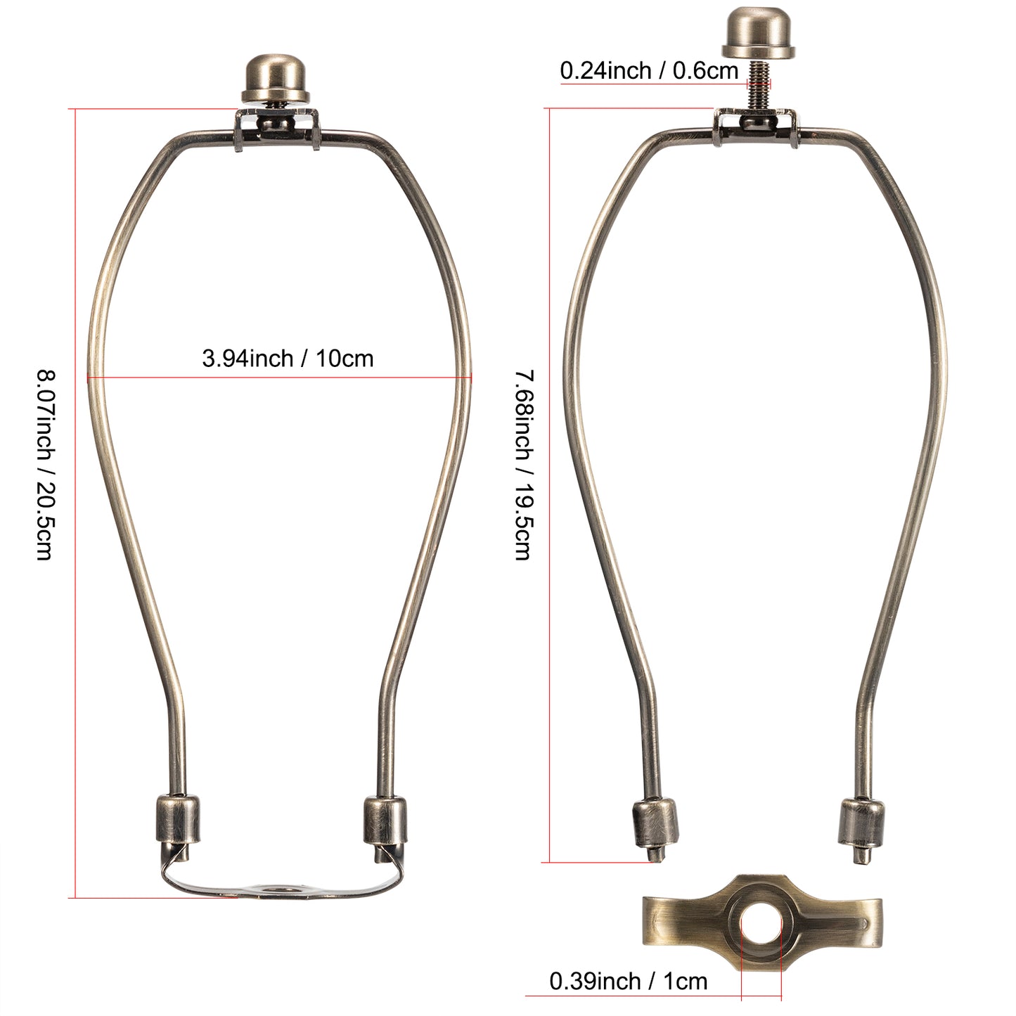 Light Duty Lamp Harp Holder Kit with Finial and Detachable Saddle Base