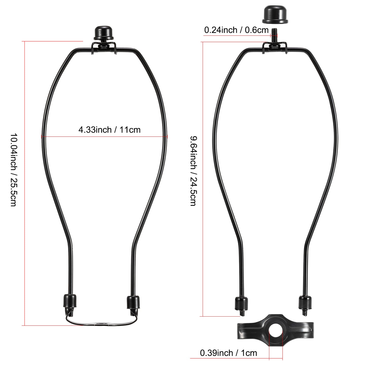 Light Duty Lamp Harp Holder Kit with Finial and Detachable Saddle Base