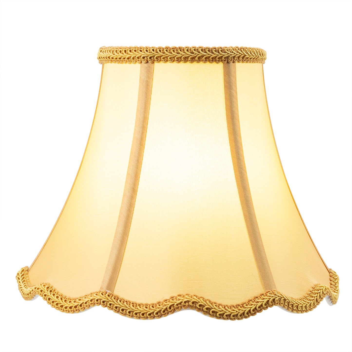 Bell Lamp Shade, Saangseon Scalloped Gold Fabric Lampshade Replacement, Softback, 5'' Top x 10'' Bottom x 8.3'' Slant Height x 8'' Vertical Height, Brass Spider