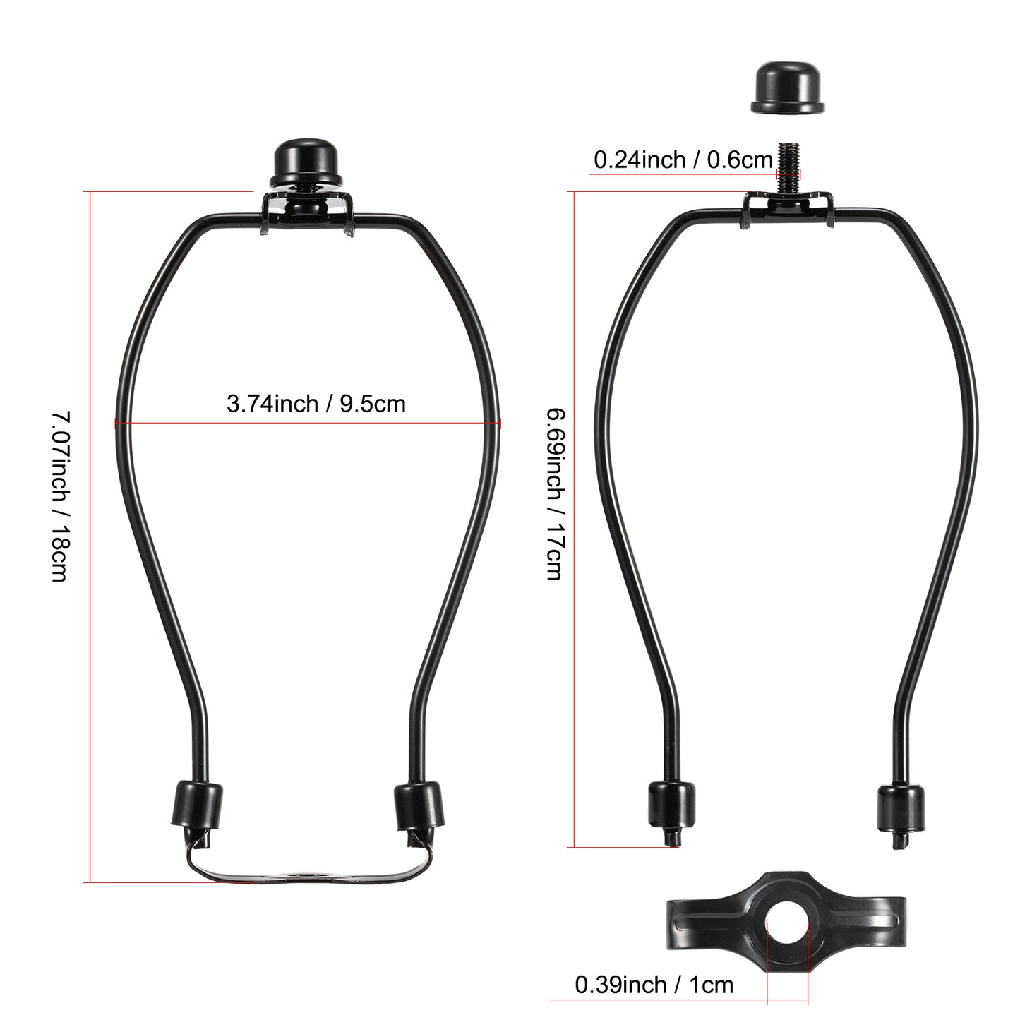 Light Duty Lamp Harp Holder Kit with Finial and Detachable Saddle Base
