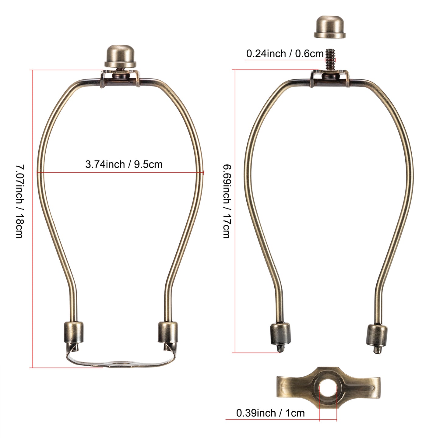 Light Duty Lamp Harp Holder Kit with Finial and Detachable Saddle Base