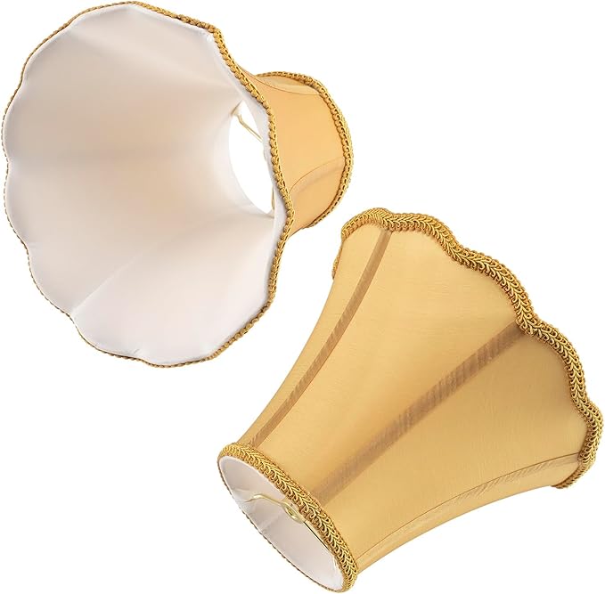 Saangseon Bell Lamp Shade, Scalloped Golden Faux Silk Fabric Lampshade Replacement, Softback, 6'' Top x 11.5'' Bottom x 9.5'' Slant Height x 9'' Vertical Height, Brass Spider