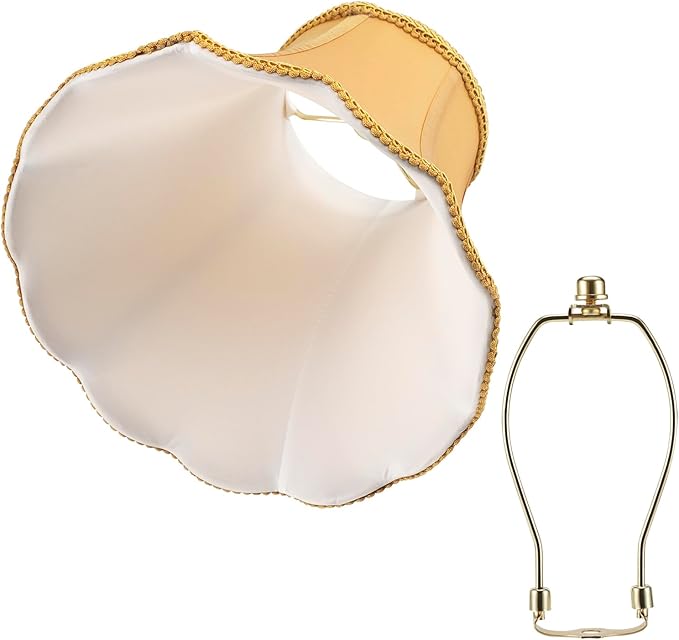 Saangseon Bell Lamp Shade, Scalloped Golden Faux Silk Fabric Lampshade Replacement, Softback, 6'' Top x 11.5'' Bottom x 9.5'' Slant Height x 9'' Vertical Height, Brass Spider