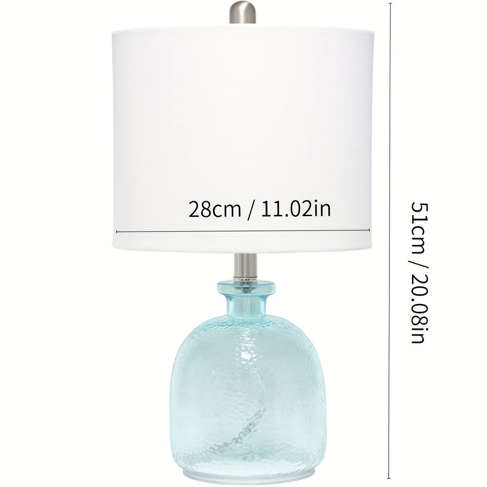 Glass Table Lamp with Off-White Round Linen Lampshade, 11 x 20 Inch, 4 Colors