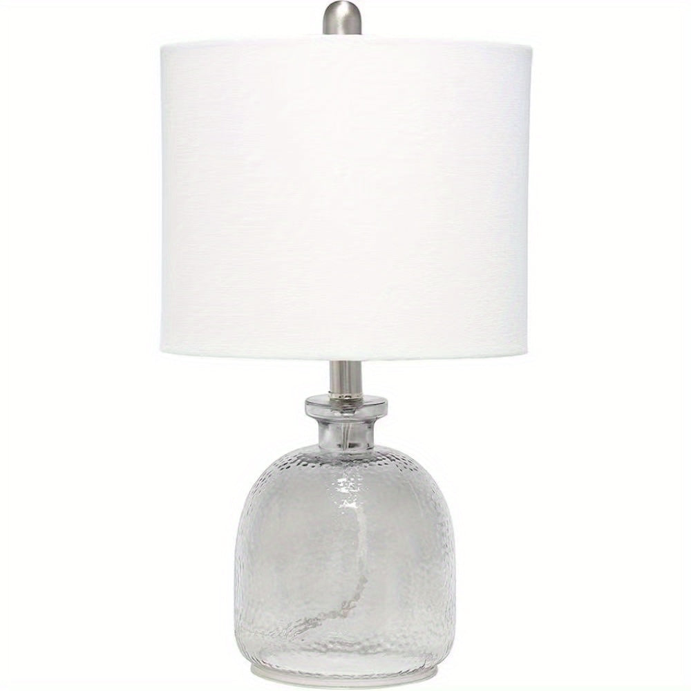 Glass Table Lamp with Off-White Round Linen Lampshade, 11 x 20 Inch, 4 Colors