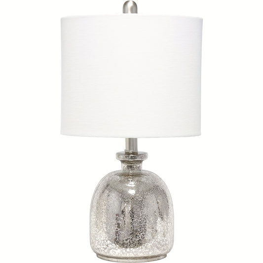 Glass Table Lamp with Off-White Round Linen Lampshade, 11 x 20 Inch, 4 Colors