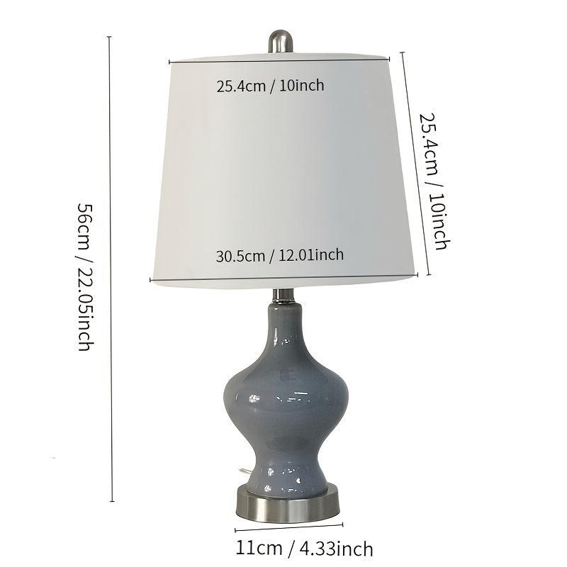 Porcelain Table Lamp with Off-White Linen Lampshade, 12 x 22 Inch, 4 Colors