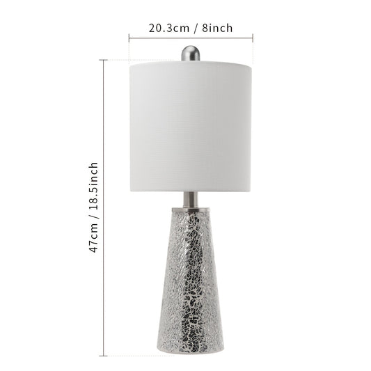 Glass Mosaic Table Lamp with Off-White Linen Lampshade, 8 x 18.5 Inch, Gray Color