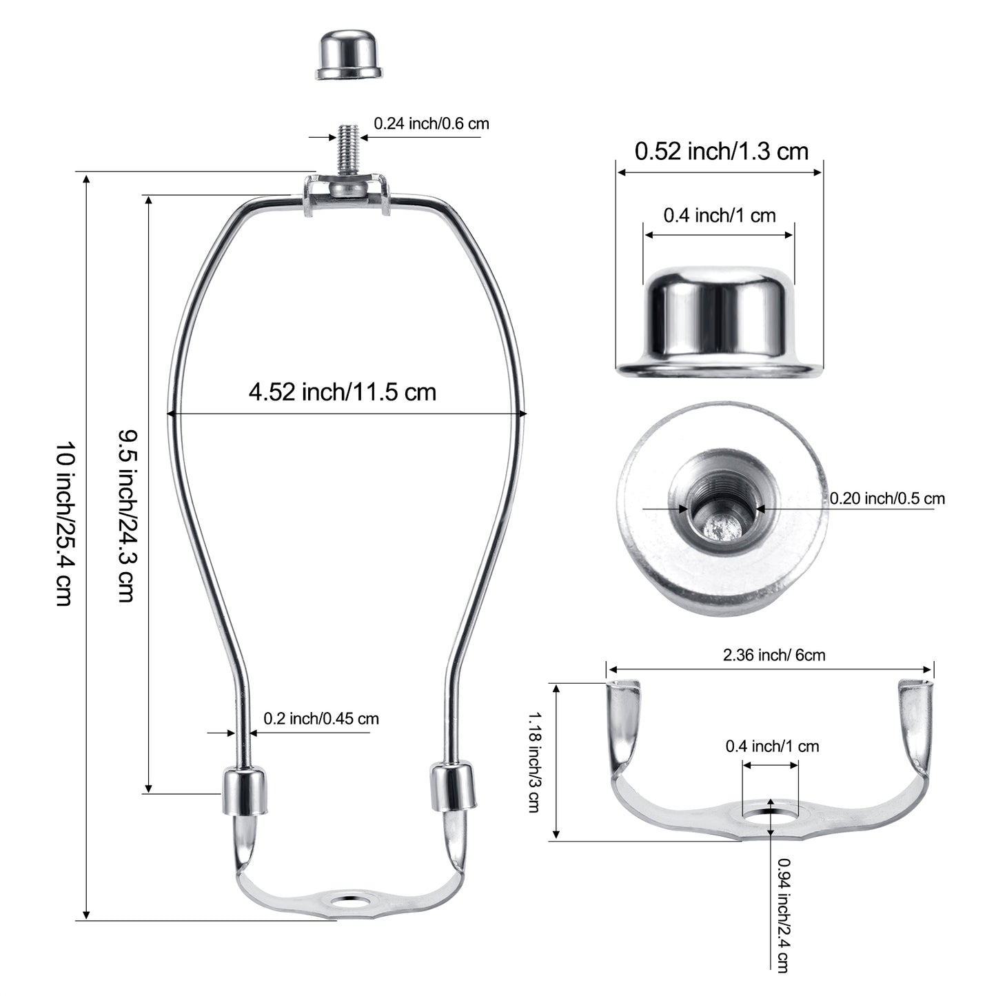 Light Duty Lamp Harp Holder Kit with Finial and Detachable Saddle Base
