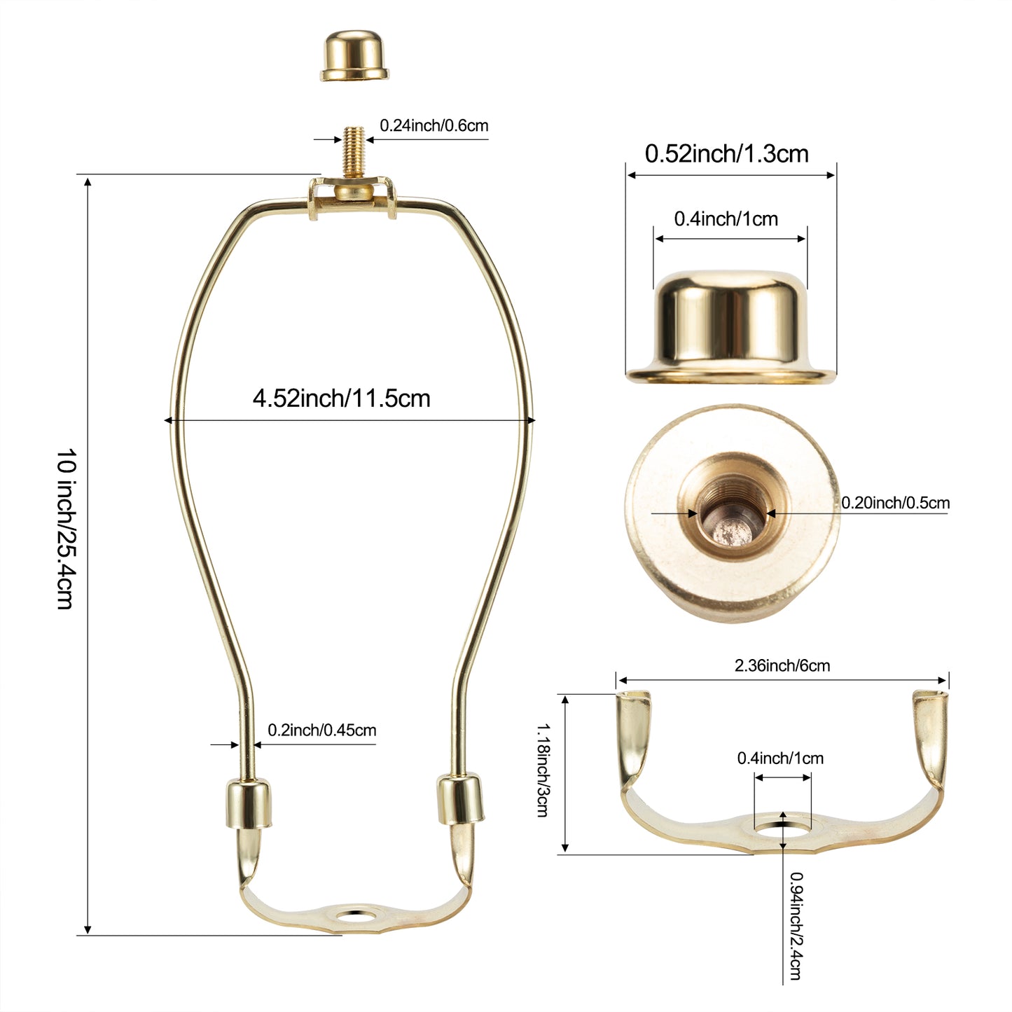 Light Duty Lamp Harp Holder Kit with Finial and Detachable Saddle Base