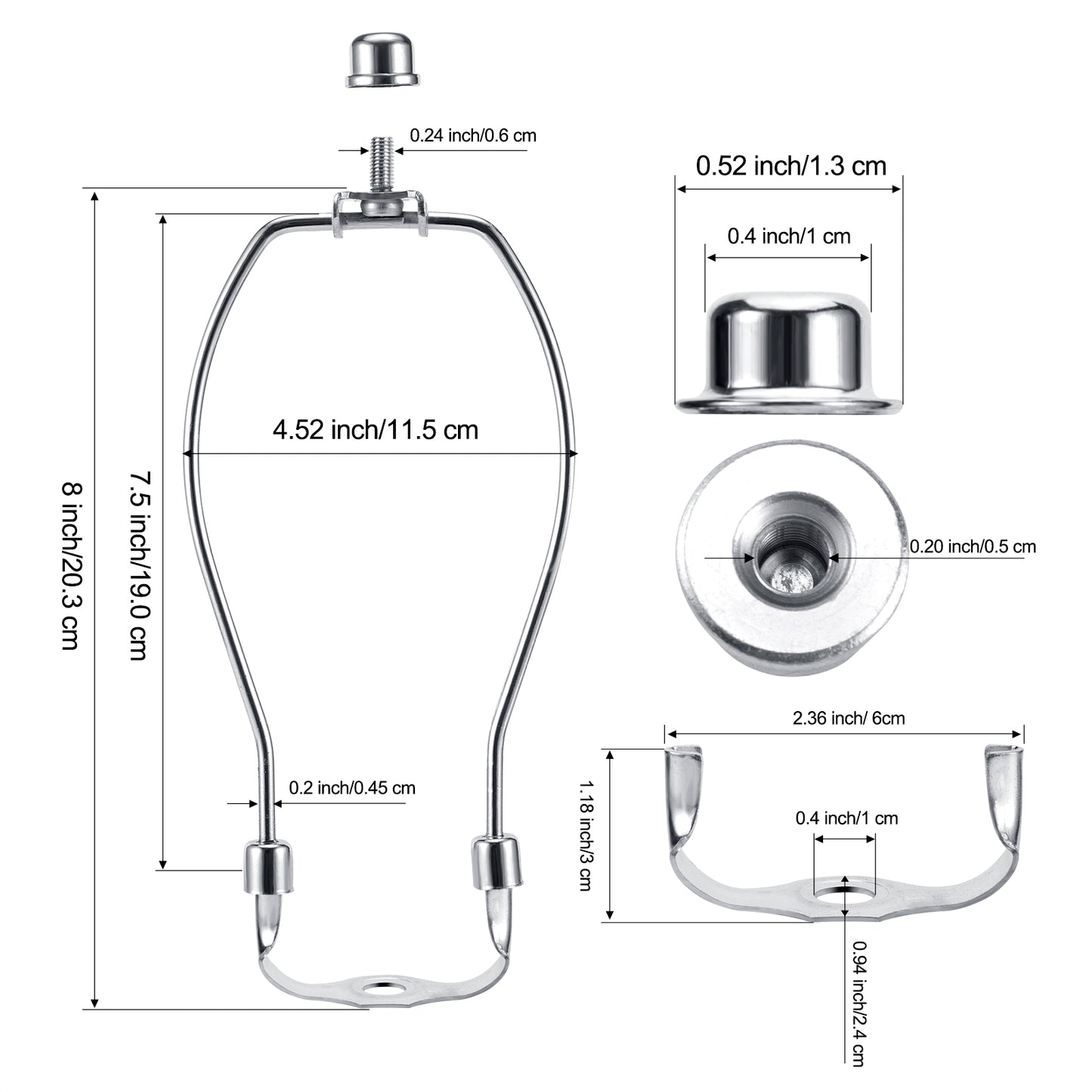 Light Duty Lamp Harp Holder Kit with Finial and Detachable Saddle Base