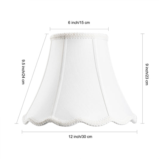 White Bell Scalloped Lamp Shade, Imperial Lampshade Replacement, Brass Spider, 3 Size